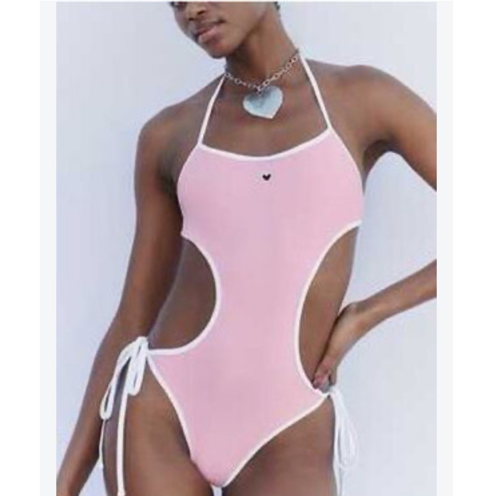 Frankies Bikinis x Victorias Secret Amalia Pink Cutout One Piece Swimsuit Medium